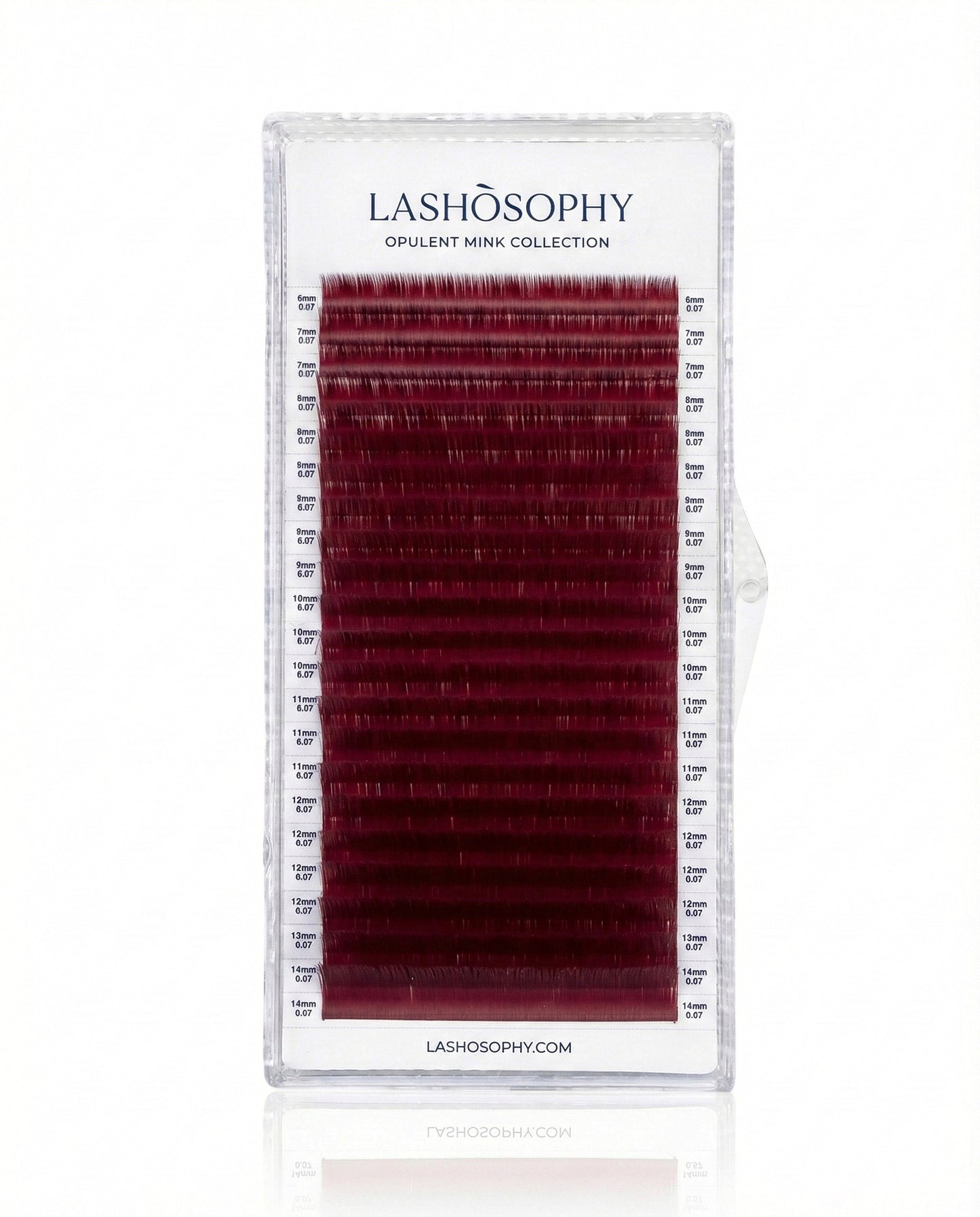VINOIRE Deep Red Lash Extensions – matte dense Korean PBT fiber in rich wine-red shade by LASHÒSOPHY