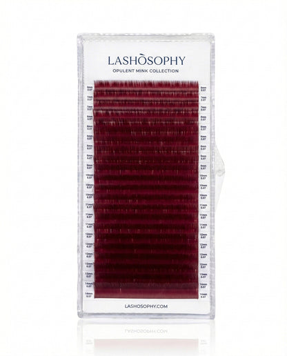 VINOIRE Deep Red Lash Extensions – matte dense Korean PBT fiber in rich wine-red shade by LASHÒSOPHY