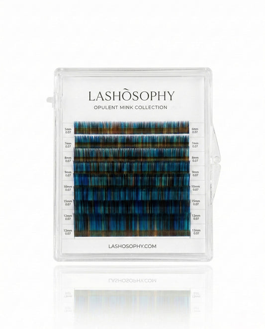 Ocean Breeze lash extensions mini mix tray by LASHÒSOPHY — deep multicolor Korean PBT fiber in 8 rows.